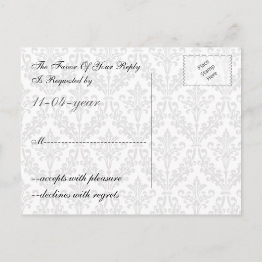 damast diamante houtskool bruiloft RSVP Uitnodiging Briefkaart (Achterkant)