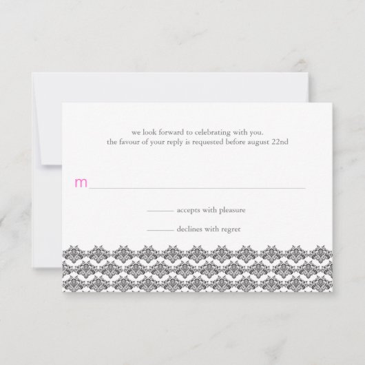 Damast Eenvoud Zwart Roze Trouw Antwoord (Voorkant)