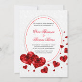 Damast en rode harten bruiloft kaart (Voorkant)