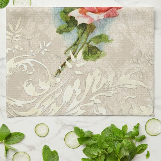  damast en Rozen keukenhanddoek (Gevouwen)