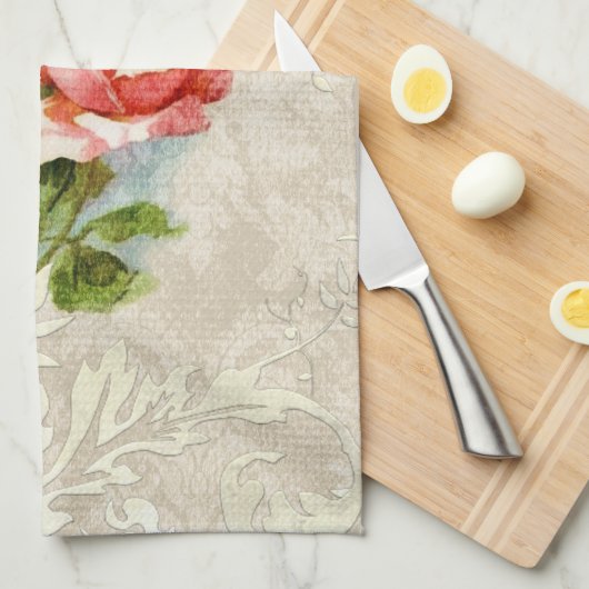 damast en Rozen keukenhanddoek (Quarter Fold)