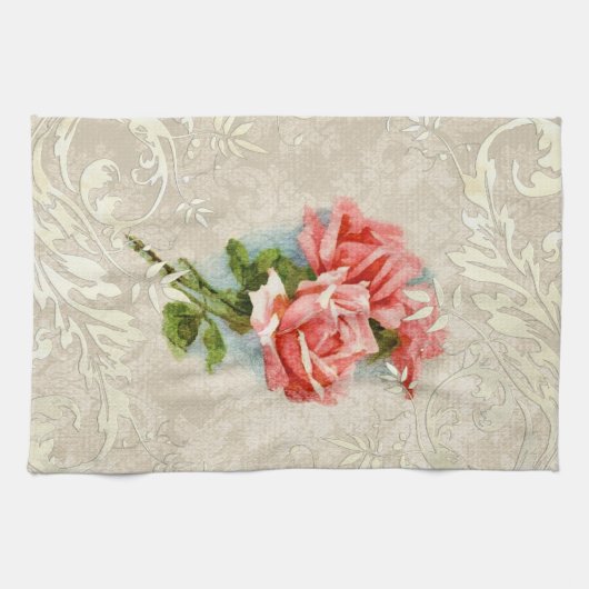 damast en Rozen keukenhanddoek (Horizontaal)