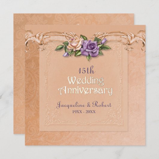 Damast en Rozen Perzik 15e huwelijksverjaardag Kaart (Voorkant / Achterkant)