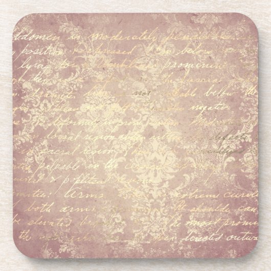damast en script goud roze distressed bier onderzetter (Voorkant)
