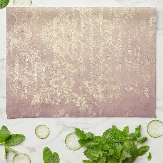  damast en script goud roze distressed theedoek (Gevouwen)