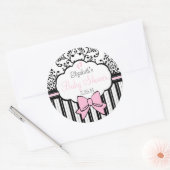  damast en strepen roze Baby shower Ronde Sticker (Envelop)