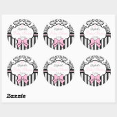  damast en strepen roze Baby shower Ronde Sticker (Vel)