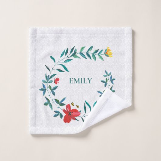 Damast en Waterverf bladeren Bad Handdoek (Wasdoekje)