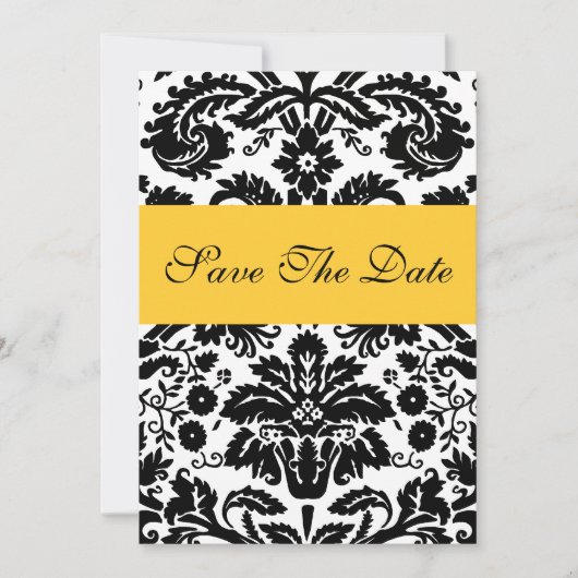 Damast Gele Trouwdatum Besparen Trouwkaart Save The Date (Voorkant)