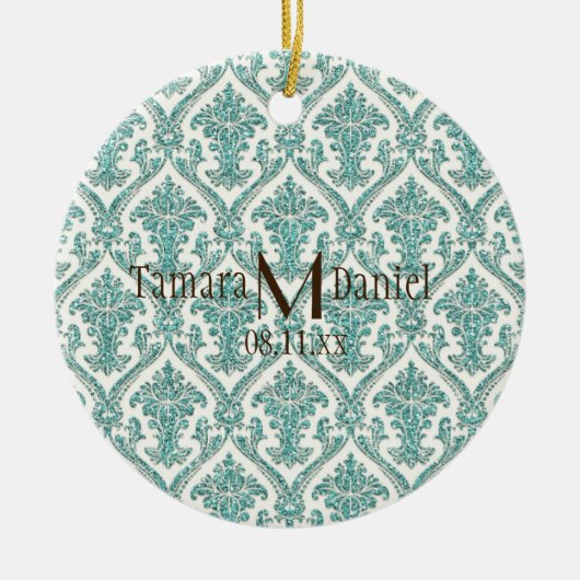 damast glitter keramisch ornament (Voorkant)