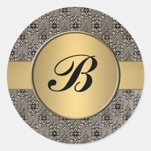 Damast goud monogram envelop seal sticker (Voorkant)
