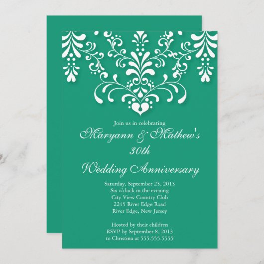 Damast Groene Trouwdag Uitnodiging (Voorkant / Achterkant)