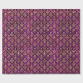 Damast Halloween Spell Gold Paarse Patroon Cadeaupapier (Vlak)