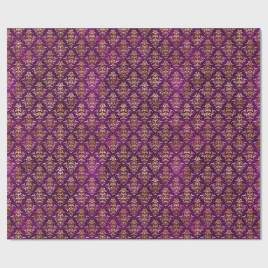Damast Halloween Spell Gold Paarse Patroon Cadeaupapier (Vlak)