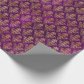 Damast Halloween Spell Gold Paarse Patroon Cadeaupapier (Hoek)