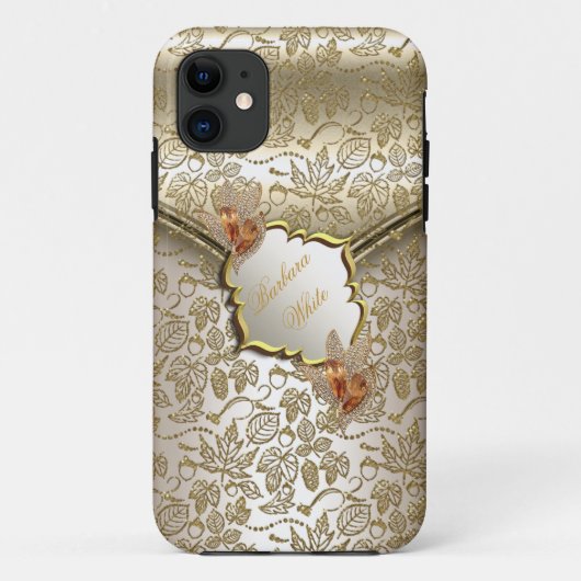 Damast Karamel Crème Beige Goud Amber B Case-Mate iPhone Case (Achterkant)