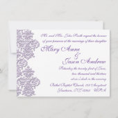 Damast Konings Paarse Trouw Uitnodigingskaart Kaart (Achterkant)