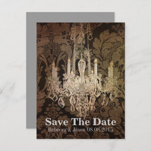  damast kroonluchter bruiloft opslaan van de datum aankondigingskaart (Voorkant / Achterkant)
