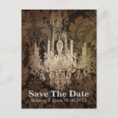  damast kroonluchter bruiloft opslaan van de datum aankondigingskaart (Voorkant)