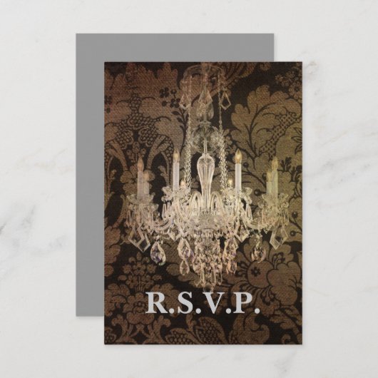 damast kroonluchter bruiloft RSVP reactie (Voorkant / Achterkant)