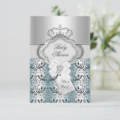 Damast & Kroonprins Baby Shower Uitnodiging (Staand voorkant)