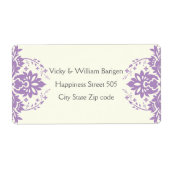 Damast lavendel, grijs, ivoor bruiloft etiket (Voorkant)