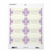Damast lavendel, grijs, ivoor bruiloft etiket (Full Sheet)