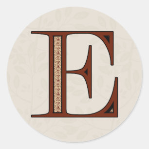 Damast Letter E - Rood Ronde Sticker