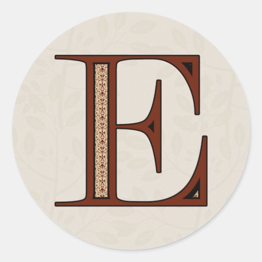 Damast Letter E - Rood Ronde Sticker (Voorkant)