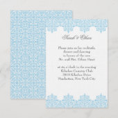 Damast lichtblauwe trouw-ontvangstkaarten informatiekaartje (Voorkant / Achterkant)