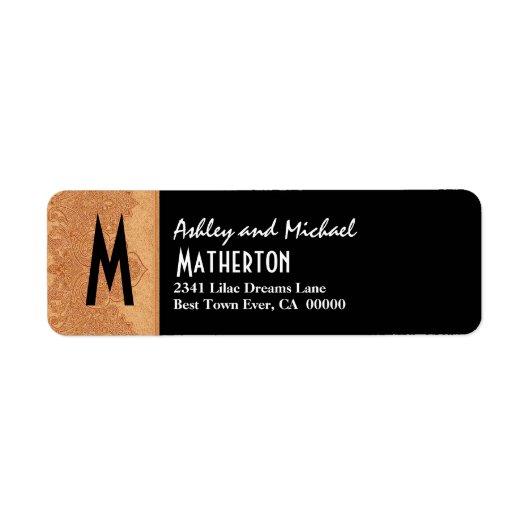 Damast Lint Modern Monogram Goud Zwart V004 Etiket (Voorkant)