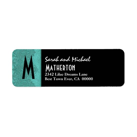 Damast Lint Modern Monogram Groen Zwart V007 Etiket (Voorkant)