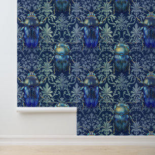 Damast luxe textuur van groen blauw insect bug behang
