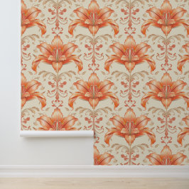 Damast luxe textuur van perzik lelie bloem bloesem behang