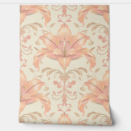 Damast luxe textuur van perzik lelie bloem bloesem behang