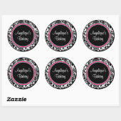 Damast met zwart centrum en roze rand ronde sticker (Vel)