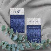 Damast Monogram Blauw Grijs Visitekaartje