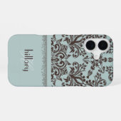 Damast Monogram Bloem iPhone 16 Hoesje (Achterkant horizontaal)