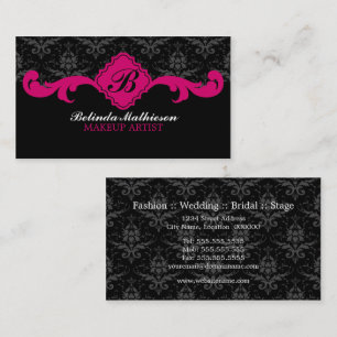 Damast Monogram Fuchsia Visitekaartjes