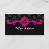 Damast Monogram Fuchsia Visitekaartjes (Voorkant)