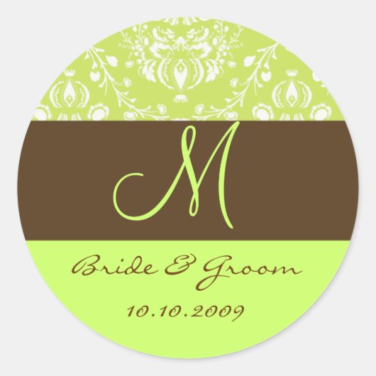 Damast monogram ronde sticker (Voorkant)