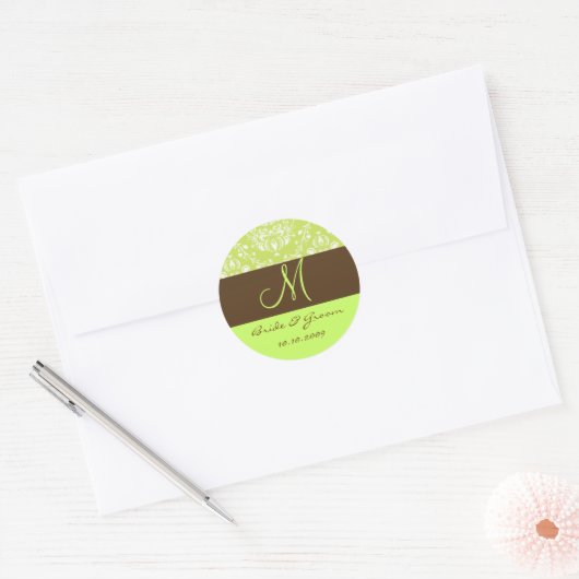 Damast monogram ronde sticker (Envelop)
