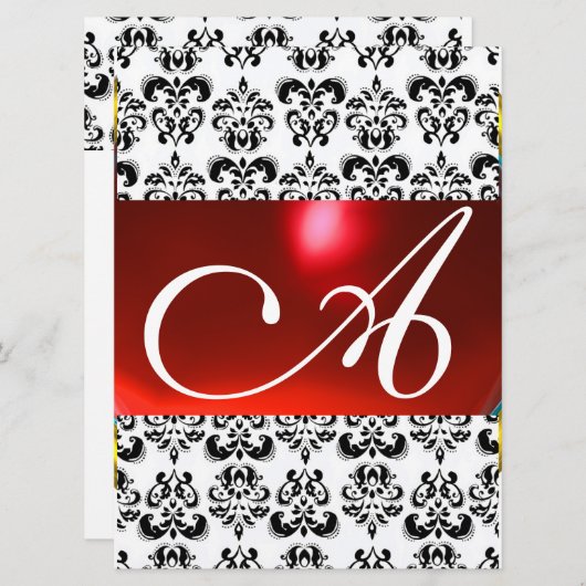 DAMAST MONOGRAM rood wit Kaart (Voorkant / Achterkant)