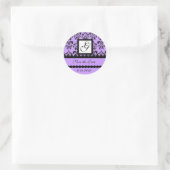 DAMAST MONOGRAM, violet Ronde Sticker (Tas)
