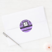 DAMAST MONOGRAM, violet Ronde Sticker (Envelop)
