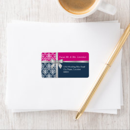 Damast namaak zilveren lint Navy blauw Fuchsia Etiket
