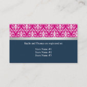 Damast namaak zilveren lint Navy Blauwe Fuchsia Bi Visitekaartje (Achterkant)