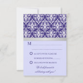 Damast nep zilveren lint paarse trouw RSVP kaart (Achterkant)