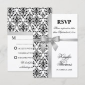 Damast nep zilveren lint trouw RSVP kaart (Voorkant / Achterkant)