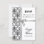 Damast nep zilveren lint trouw RSVP kaart (Voorkant)